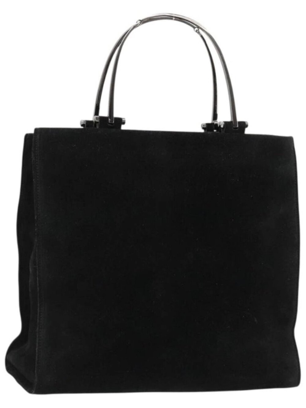GUCCI Hand Bag Suede Black Silver 002 1025 Auth 184500